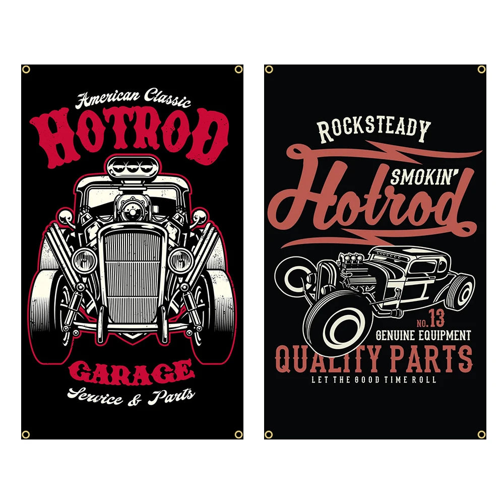 Different sized custom Hot Rod Garage Tapestry 
Multiple Designs